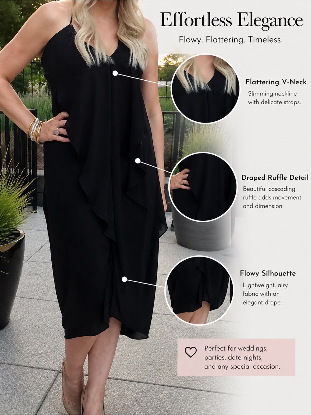 Black Flowing V-Neck Ruffle Dress - Effortless Elegance